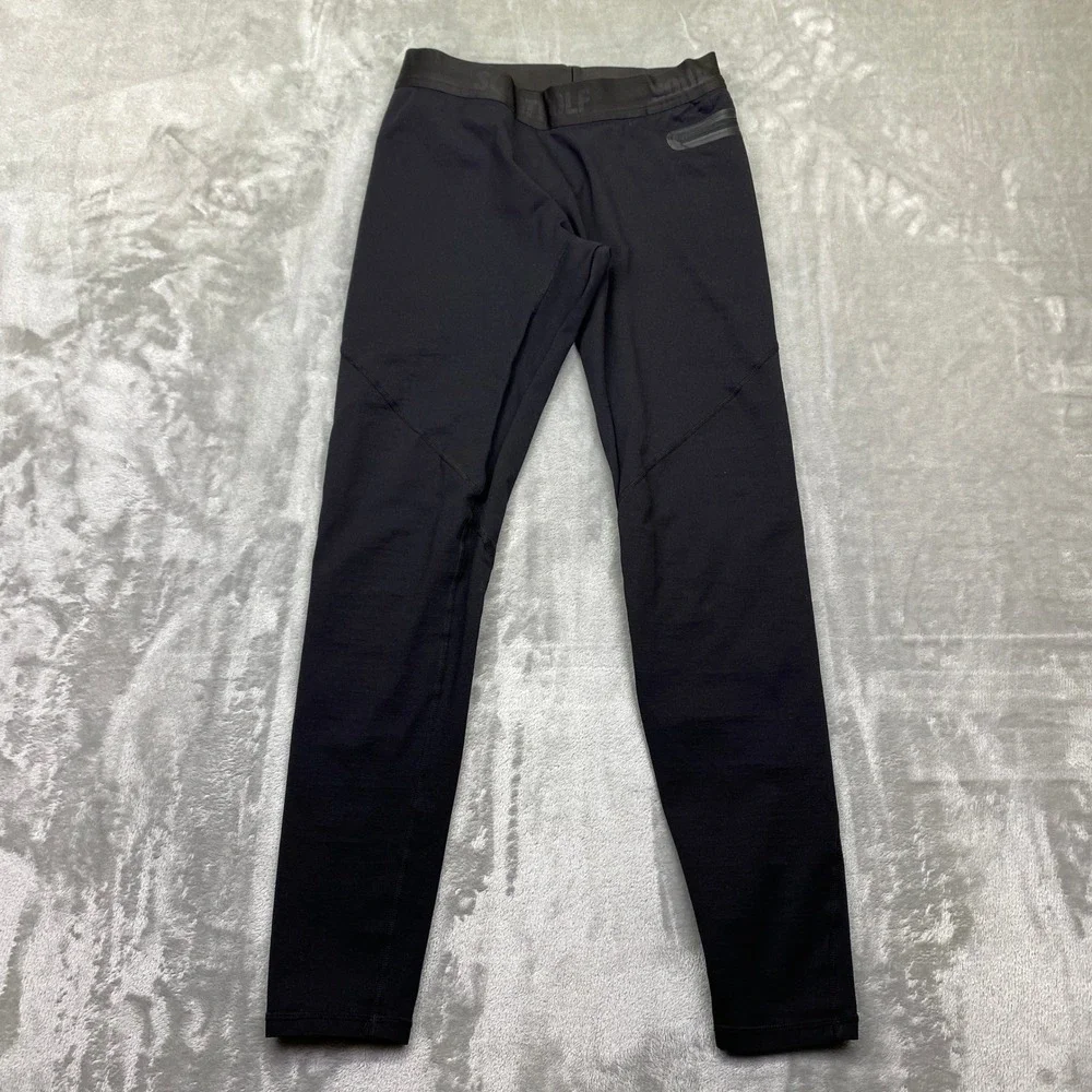 SQUATWOLF Black Athleisure Performance Leggings Logo Print Size M Grunge‎